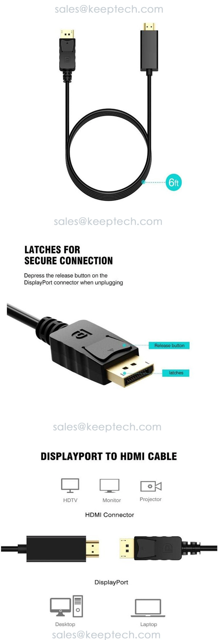 Wholesale Dp to HDMI Cable 1.8m Displayport Male to HDMI Male Cable 1080P